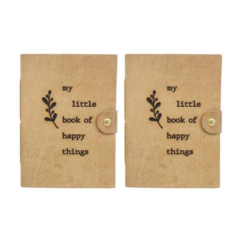 2PK LVD Brown Leather Happy Things Writing Notebook Journal 13x18cm