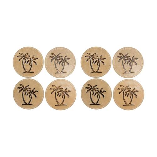 2x 4pc LVD Handcrafted Palm Genuine Leather Coaster Set Tableware 10x10cm