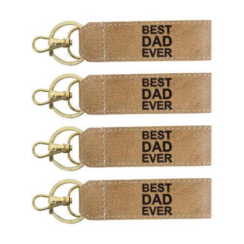 4PK LVD Brown Leather Best Dad Ever Key Ring With Gift Box 13x2cm