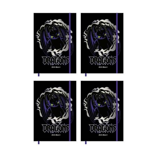 4PK How To Train Your Dragon 2026 Black Planner Yearly Diary Notebook A5 21x16cm