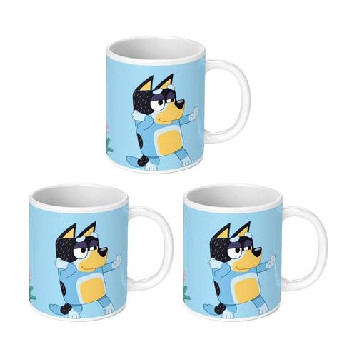 3PK Bluey Not Taking Advice Ceramic Coffee Drinking Mug Blue & White