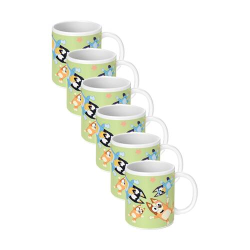 6PK Bluey I Just Want Coffee Ceramic Hot & Cold Drinking Mug Green White