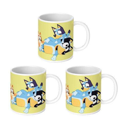3PK Bluey Oh Biscuits Ceramic Coffee Drinking Mug Yellow & White