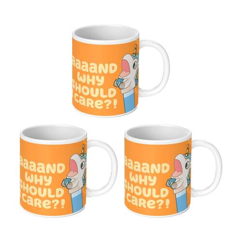 3PK Bluey Why Should I Care Ceramic Coffee Drinking Mug Orange & White