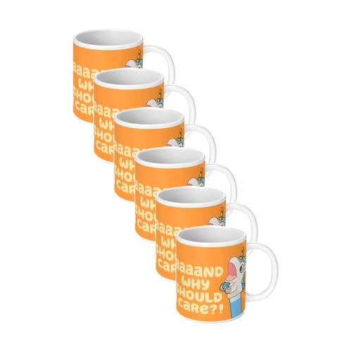 6PK Bluey Why Should I Care Ceramic Coffee Drinking Mug Orange & White