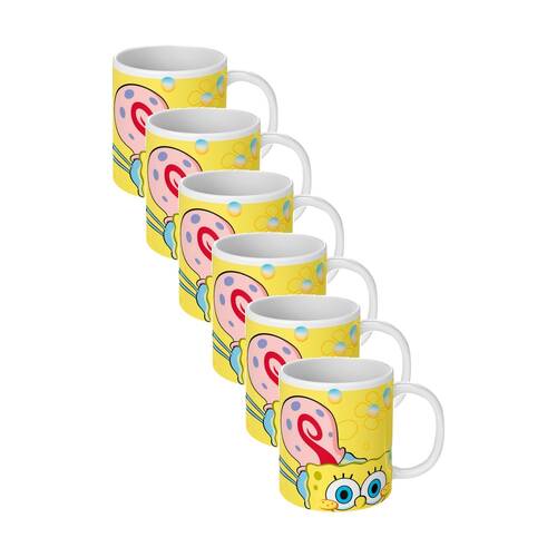 6PK Spongebob Happy Squared Ceramic Coffee Drinking Mug Yellow & White