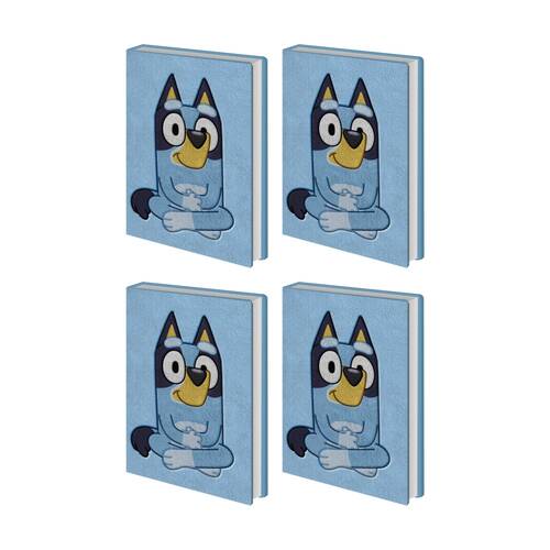 4PK Bluey Plush Blue Hard Cover Kids Writing Notebook Lined A5 21x16cm