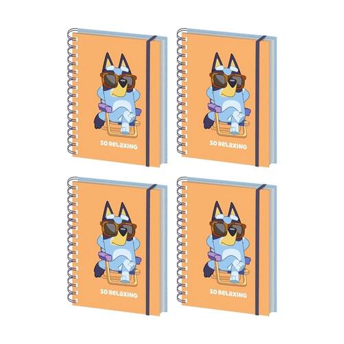 4PK Bluey So Relaxing Spiral Wiro Kids Writing Notebook Lined Orange A5 21x16cm