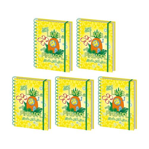 5PK Spongebob Pineapple Wiro Spiral Writing Notebook Lined Pages A5 21x16cm