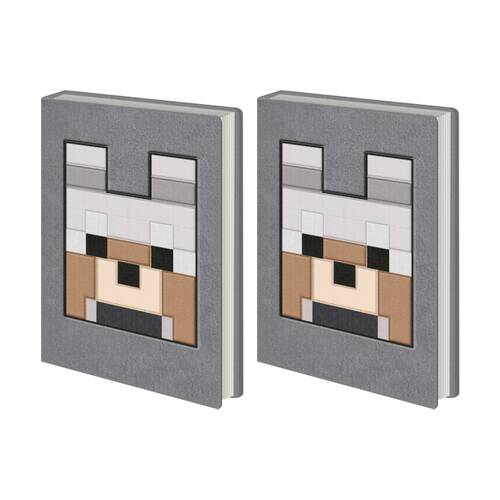2PK Minecraft Grey Wolf Plush Notebook W/ Inner Compartment A5 21x16cm