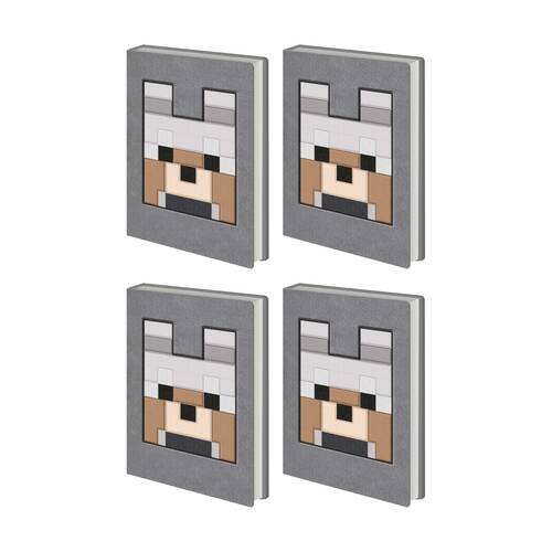 4PK Minecraft Grey Wolf Plush Notebook W/ Inner Compartment A5 21x16cm