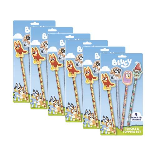 6x 4pc Bluey Premium Ersable Gel Pen Pencil & Topper Set Characters