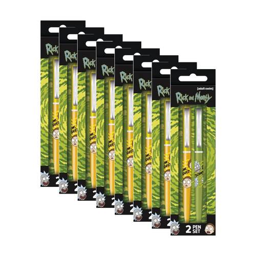 8x 2pc Cartoon Network Rick and Morty Get Schwifty Ballpoint Pen Set Click Top