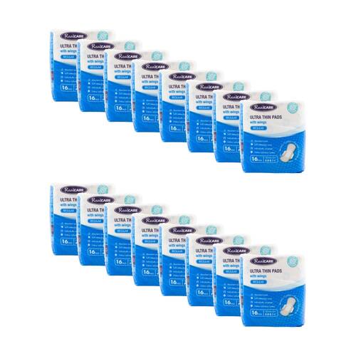 16x 16pc Real Care Ultra Thin Pads With Wings Regular Absorbency Level 3 Pack