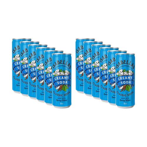 12PK Isabella's Creamy-Soda Flavoured Classic Soda Can Soft Drink 355ml