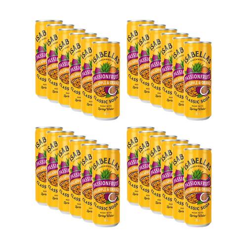 24PK Isabella's Passionfruit Pineapple & Orange Soda Can Soft Drink 355ml