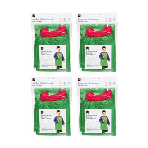 4PK Educational Colours Junior Artist Paint Smock Apron Green & Blue 5-8y