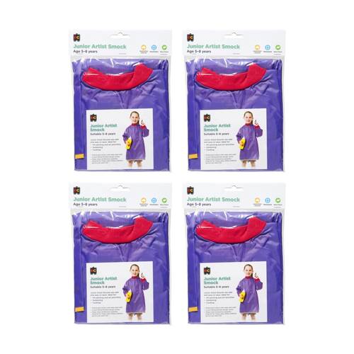 4PK Educational Colours Junior Artist Paint Smock Apron Purple 5-8y