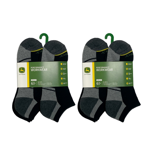 2x 6pc John Deere Low Cut Performance Socks (Size 10-13) Black Mens