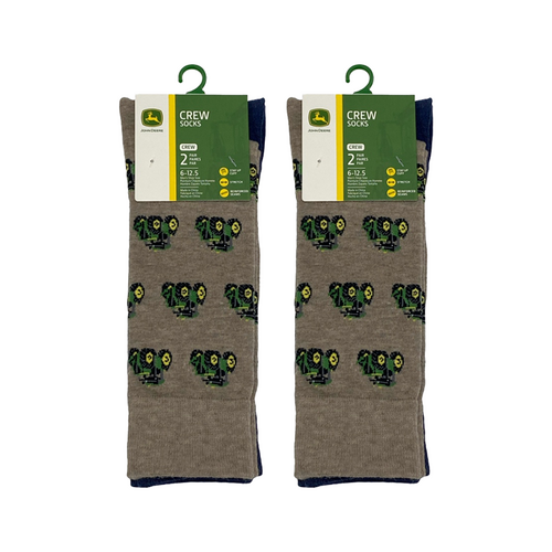 2x 2pc John Deere Dress Socks (Size 10-13) Brown/Blue 90% Polyester Mens