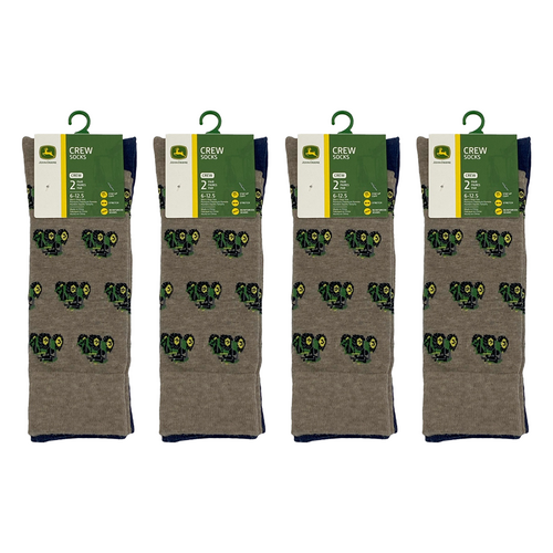 4x 2pc John Deere Dress Socks (Size 10-13) Brown/Blue 90% Polyester Mens