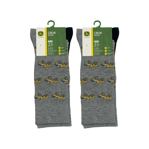 2x 2pc John Deere Dress Socks (Size 10-13) Grey/Black 90% Polyester Mens