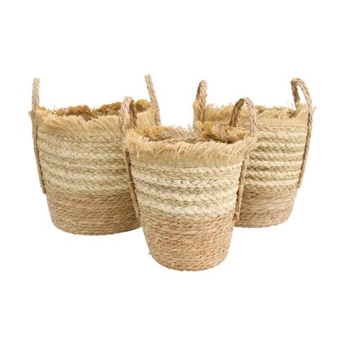3pc LVD Arizona Woven Storage Basket Set Small/Med/Large W/ Handles Tan/Beige
