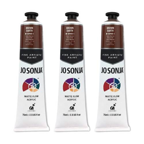 3PK Jo Sonja Acrylic Colour Series Artist Craft Paint 75mL Tube Brown Earth