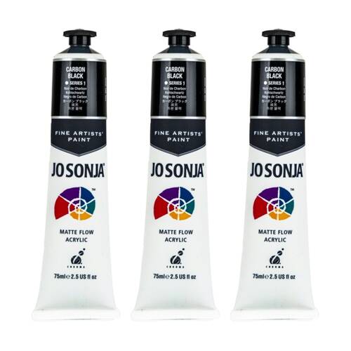 3PK Jo Sonja Acrylic Colour Series Artist Craft Paint 75mL Tube Carbon Black