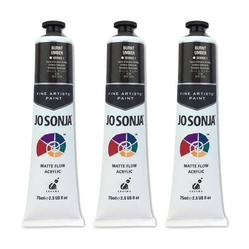 3PK Jo Sonja Acrylic Colour Series Artist Craft Paint 75mL Tube Burnt Umber
