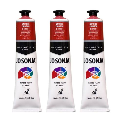 3PK Jo Sonja Acrylic Colour Series Artist Craft Paint 75mL Tube Napthol Crimson