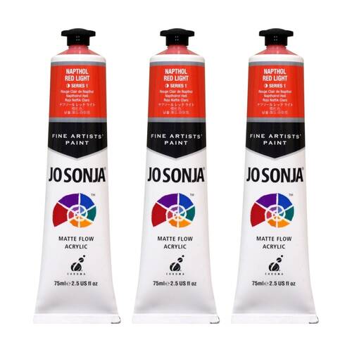 3PK Jo Sonja Acrylic Colour Series Artist Paint 75mL Tube Napthol Red Light