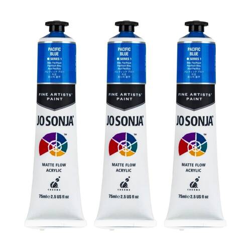 3PK Jo Sonja Acrylic Colour Series Artist Craft Paint 75mL Tube Pacific Blue