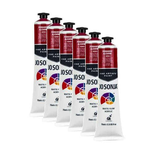 6PK Jo Sonja Acrylic Colour Series Artist Paint 75mL Tube Permanent Alizarine