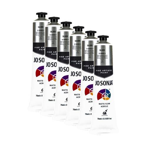 6PK Jo Sonja Acrylic Colour Series Artist Craft Paint 75mL Tube Silver