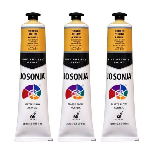 3PK Jo Sonja Acrylic Colour Series Artist Craft Paint 75mL Tube Turners Yellow