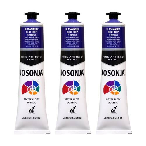 3PK Jo Sonja Acrylic Colour Series Artist Craft Paint 75mL Tube Ultra Blue Deep