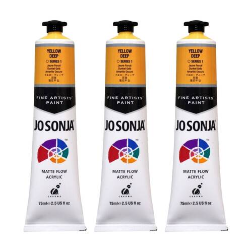 3PK Jo Sonja Acrylic Colour Series Artist Craft Paint 75mL Tube Yellow Deep