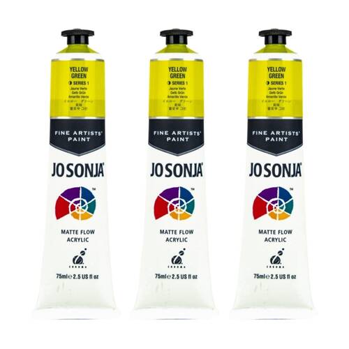 3PK Jo Sonja Acrylic Colour Series Artist Craft Paint 75mL Tube Yellow Green