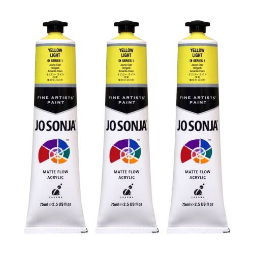 3PK Jo Sonja Acrylic Colour Series Artist Craft Paint 75mL Tube Yellow Light