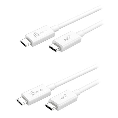 2PK J5Create JUCX01 USB-C-To-USB-C Coaxial Cable White 100W 10Gbps