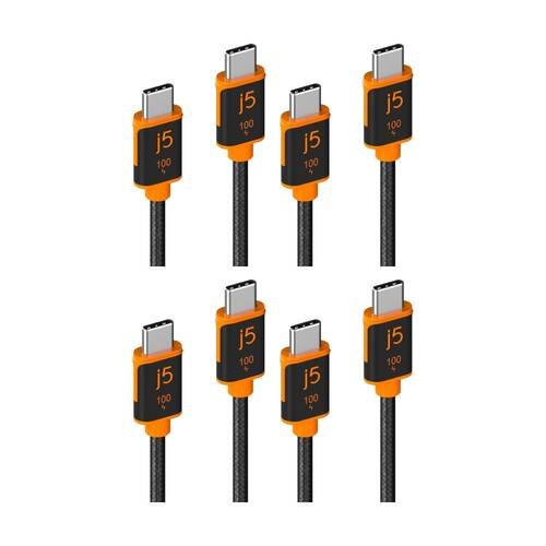 4PK J5Create USB-C-to-USB-C Sync & Fast Charge Braided Cable 100W 1.8m