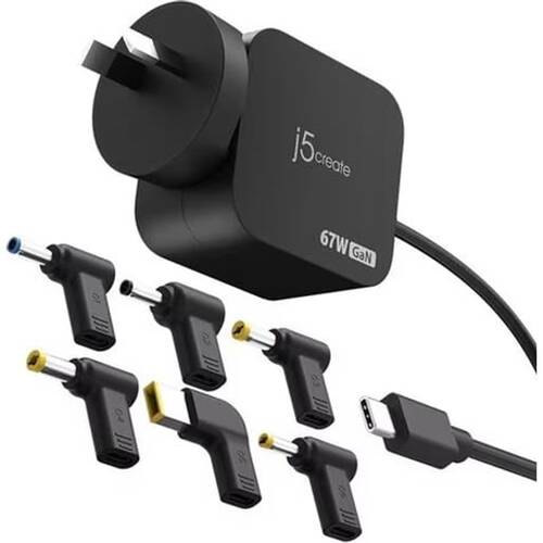 J5Create GaN PD USB-C Mini Compact 67W Fast Charger W/ 6 DC Connectors