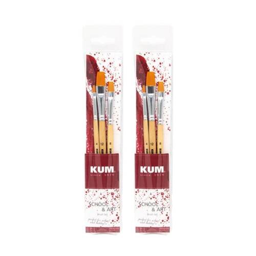 2x 3pc Kum Art/School Artist & Student Talkon Hair Painting Brush Set Flat