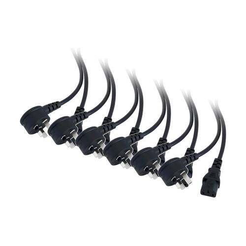 6PK Doss Iec C13 Power Lead 0.5M Right Angle End Black Cable Cord