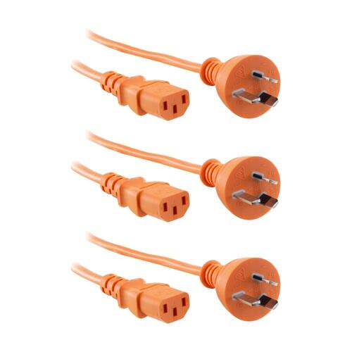 3PK Doss Orange Iec Power Lead 2M Iec-C13 Appliance Cord 2m IEC Australia