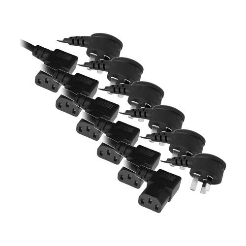 6PK Doss Iec C13 Power Lead 2M Right Angle Both Ends Black Cord Cable