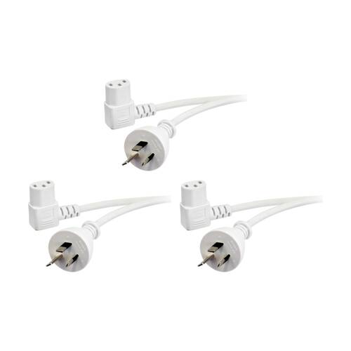 3PK Doss 2M Right Angle Iec Power Lead End White Cable 3 Core Cord AU Plug 10A