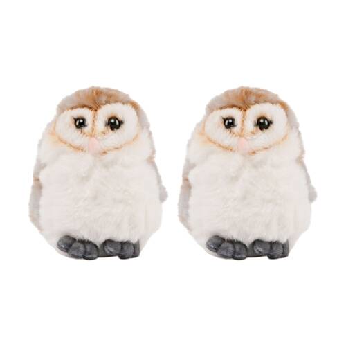 2x Living Nature Little Barn Owl Soft Animal Kids Plush Toy Brown/White
