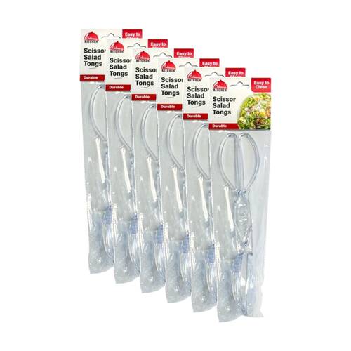 6PK Culinary Kitchen Plastic Salad Tongs Cooking Utensil 29cm Clear